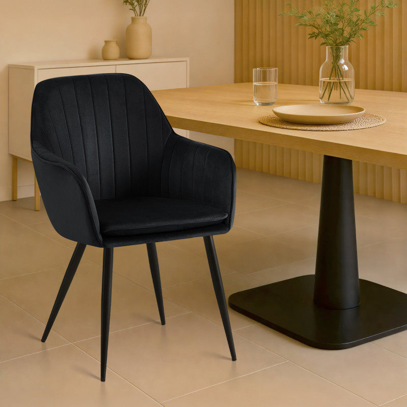 Chaise de salle à manger Cheryl, velours, noire