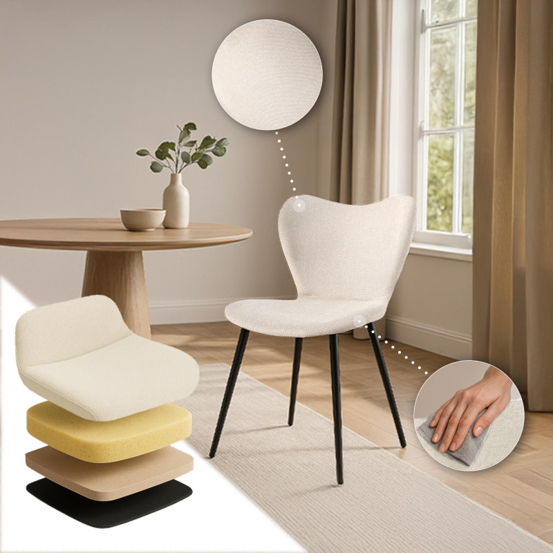 Chaise de salle à manger Maika en tissu crème