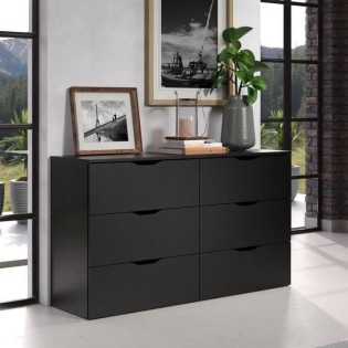 Commode BASIX - 6 tiroirs - Noir mat - L 139 x P 40 x H 80 cm