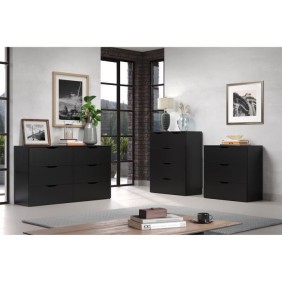 Commode BASIX - 6 tiroirs - Noir mat - L 139 x P 40 x H 80 cm