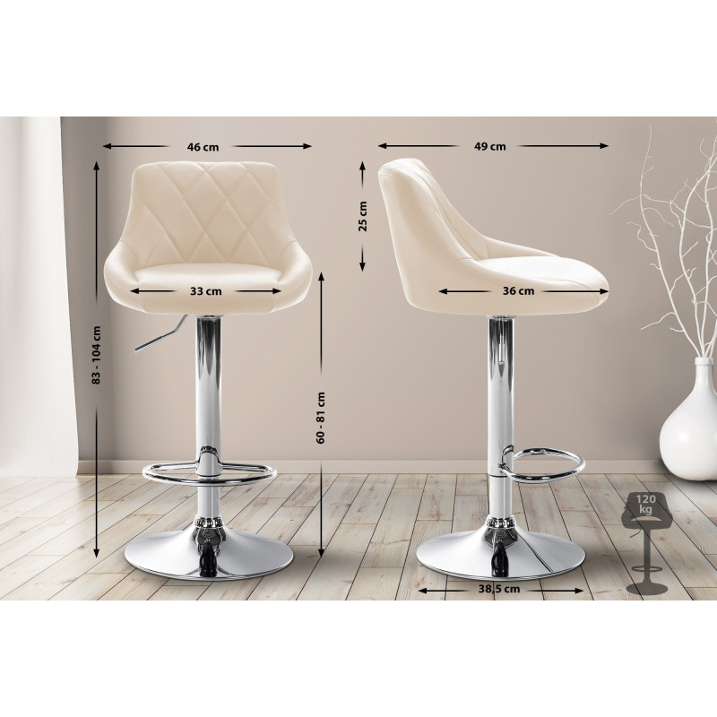Tabouret de bar Lazio similicuir chromé crème