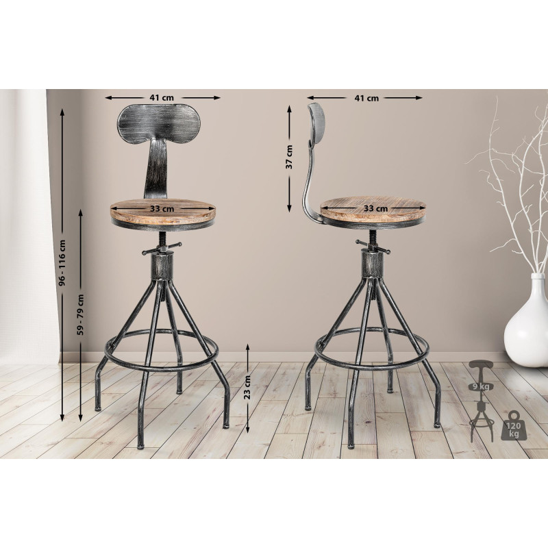 Sgabello da bar Hanam in argento antico