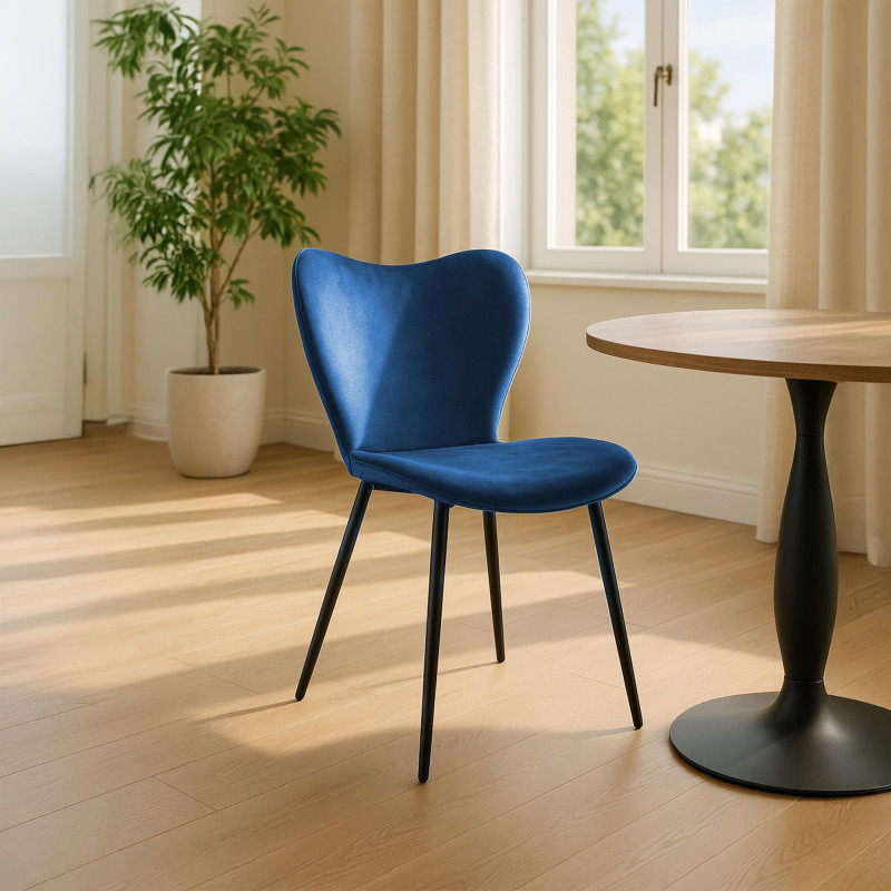 Chaise de salle à manger Maika en velours bleu foncé