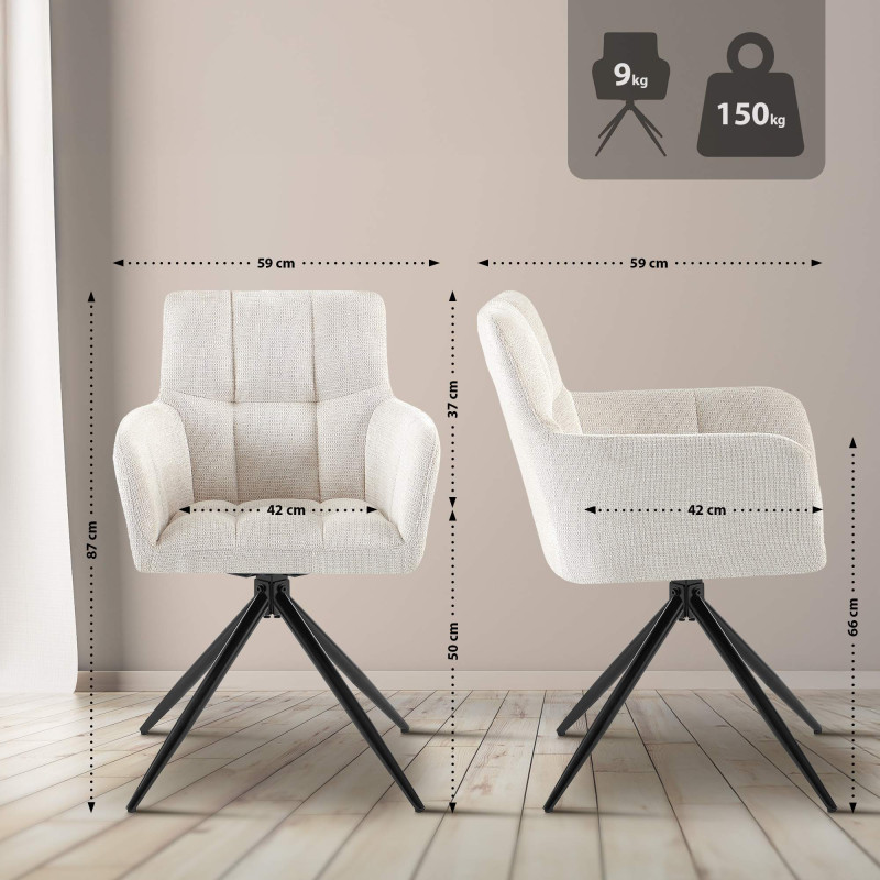 Ensemble de 2 chaises de salle à manger Jonah, tissu crème