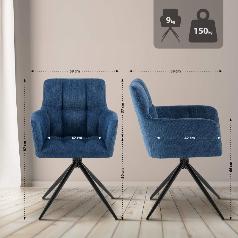 Lot de 2 chaises de salle à manger Jonah en tissu bleu foncé