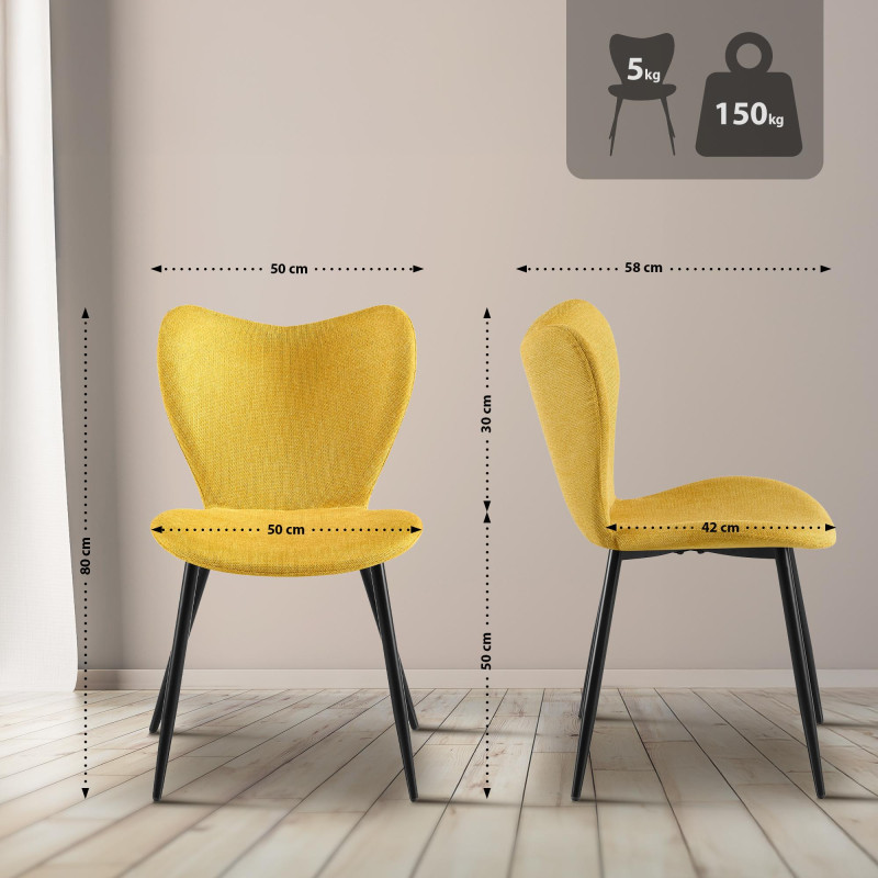 Chaise de salle à manger Maika en tissu jaune