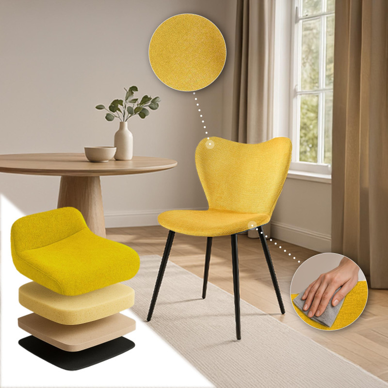 Chaise de salle à manger Maika, tissu jaune