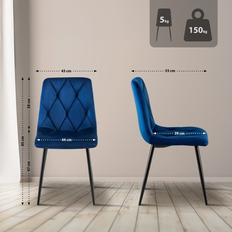 Lot de 2 chaises de salle à manger Clairton en velours bleu foncé