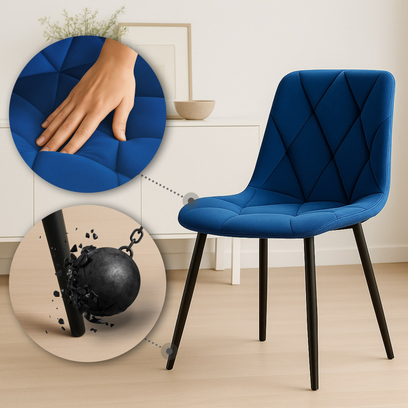 Lot de 2 chaises de salle à manger Clairton en velours bleu foncé