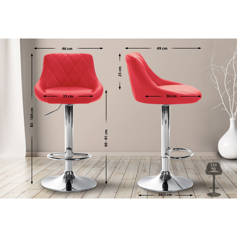 Tabouret de bar Lazio similicuir chromé rouge
