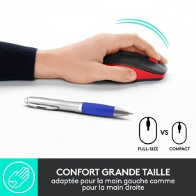 Souris sans fil ergonomique - Logitech - M190 - Rouge