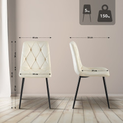 Ensemble de 2 chaises de salle à manger Clairton en velours crème