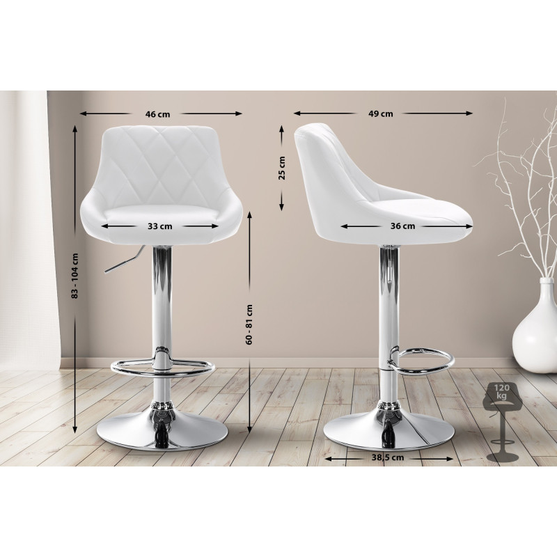 Tabouret de bar Lazio similicuir chromé blanc