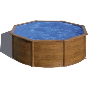 Piscine ronde acier Ø3,70m x H: 1,22m - Imitation bois - Filtration a cartouche - GRE