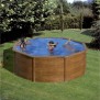 Piscine ronde acier Ø3,70m x H: 1,22m - Imitation bois - Filtration a cartouche - GRE