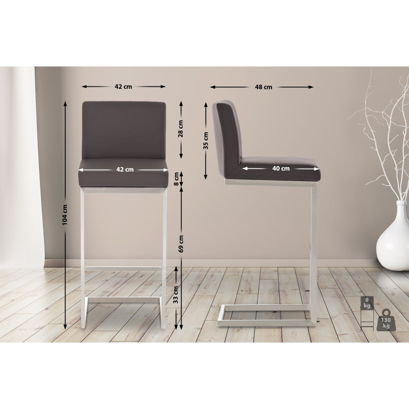 Lot de 2 tabourets de bar Paros, simili cuir marron