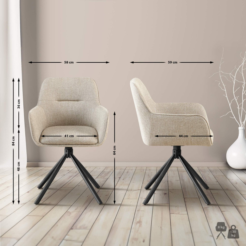 Ensemble de 2 chaises Tipton, tissu taupe