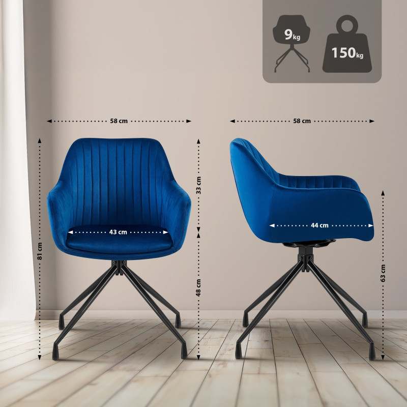 Lot de 2 chaises de salle à manger Welby en velours bleu foncé