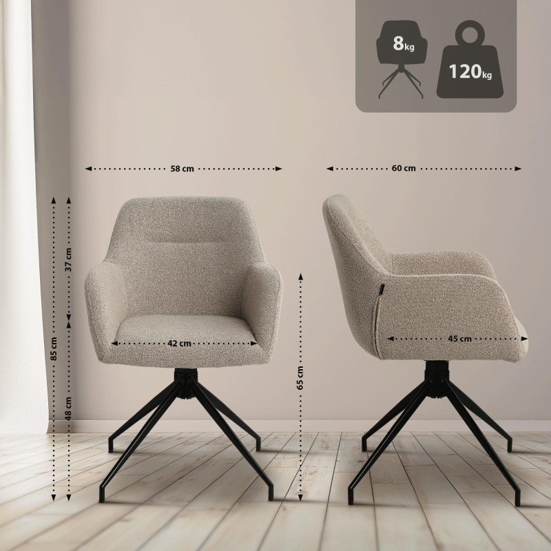 Chaise de salle à manger Merlinda, tissu Teddy, taupe