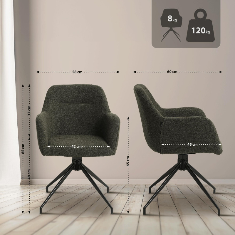 Chaise de salle à manger Merlinda en tissu Teddy vert foncé