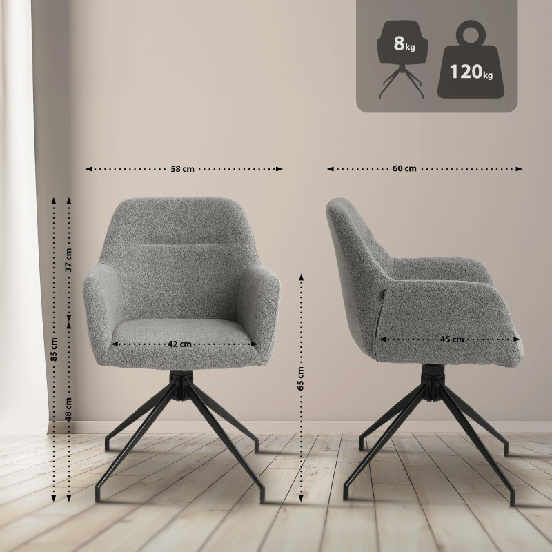 Chaise de salle à manger Merlinda en tissu Teddy gris