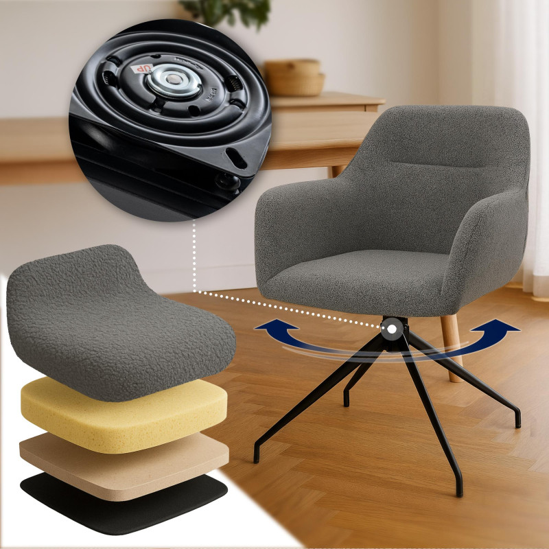 Chaise de salle à manger Merlinda en tissu Teddy gris