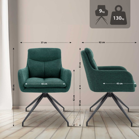 Lot de 2 chaises de salle à manger Somers en tissu vert