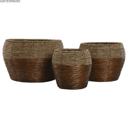Set de pots de fleurs Home ESPRIT Naturel Métal Fibre Tropical 32 x 32 x 23 cm