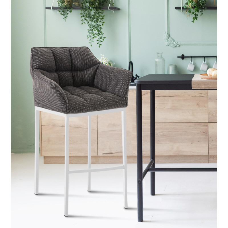 Tabouret de bar Damaso W en tissu avec structure à 4 pieds gris titane