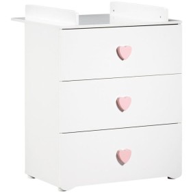 Chambre bébé trio Basic coeur: lit 120x60, commode a langer et armoire - Babyprice - Blanc