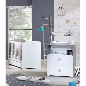 Chambre bébé duo Nao: lit 120x60, commode a langer - Babyprice - Blanc