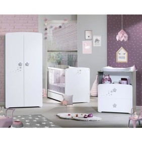 Chambre bébé trio Nao:  lit 120x60, commode a langer et armoire - Babyprice - Blanc