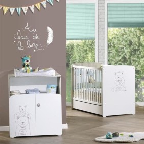 Chambre bébé duo Teddy: lit 120x60, commode a langer - Babyprice - Blanc