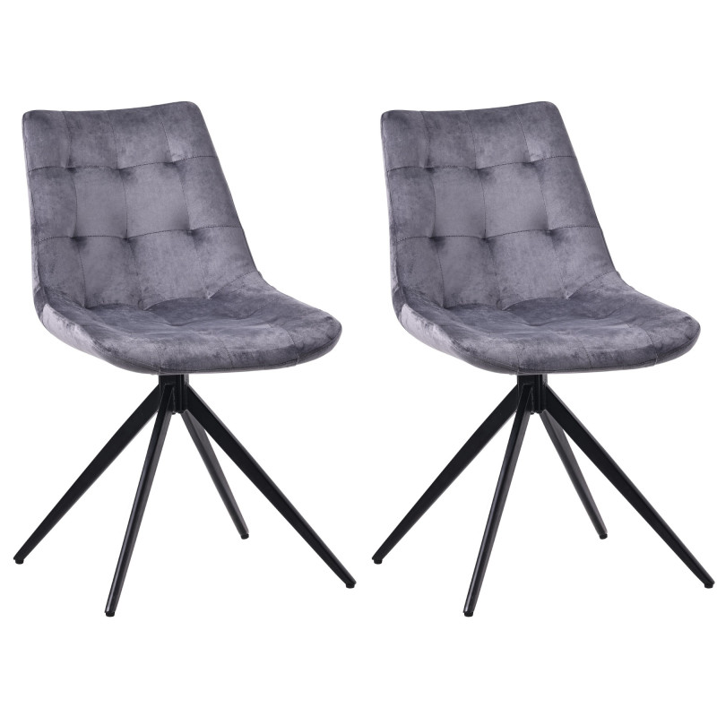 Lot de 2 chaises de salle à manger Merna en velours gris foncé