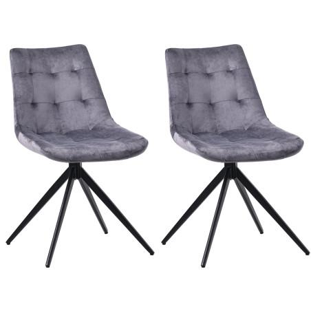 Lot de 2 chaises de salle à manger Merna en velours gris foncé