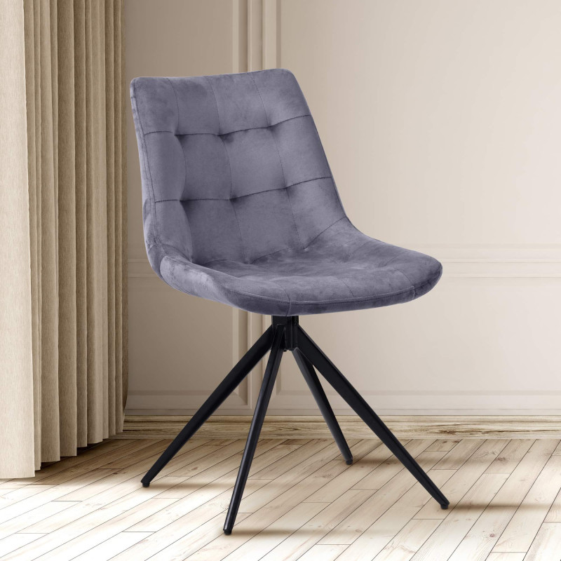 Lot de 2 chaises de salle à manger Merna en velours gris foncé