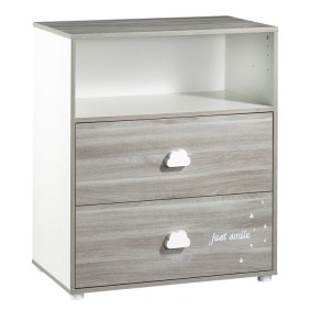 Commode a langer - Babyprice - Smile - Chene silex - 2 tiroirs - 1 niche - En bois - Blanc