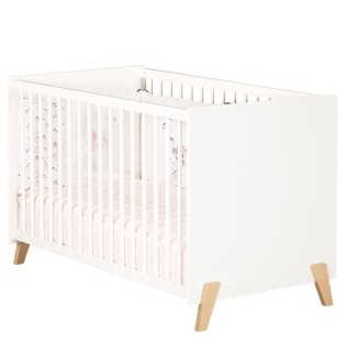 Lit bébé - 120 x 60 cm - Babyprice Joy Naturel - Blanc - Sur pieds en bois naturel