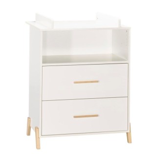 Commode a langer - Babyprice - Joy Naturel - 2 tiroirs - 1 niche - Blanc - Sur pieds en bois naturel