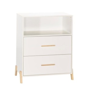 Commode a langer - Babyprice - Joy Naturel - 2 tiroirs - 1 niche - Blanc - Sur pieds en bois naturel