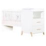 Lit Combiné - 120x60cm - Evolutif en 90x190cm - Babyprice Joy Naturel - Blanc sur pieds en bois naturel