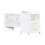 Lit Combiné - 120x60cm - Evolutif en 90x190cm - Babyprice Joy Naturel - Blanc sur pieds en bois naturel