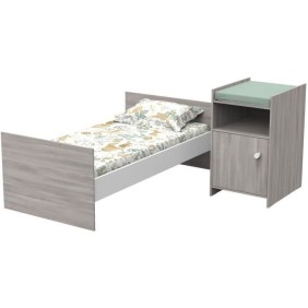 Lit bébé combiné - 120x60cm - Evolutif en 90x190cm - Babyprice Up - Chene - Avec commode a langer 1 porte