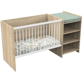 Lit bébé combiné - 120x60cm - Evolutif en 90x190cm - Babyprice Up - Décor bois - Avec commode a langer étagere