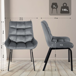 Ensemble de 2 chaises Saranda en velours gris foncé