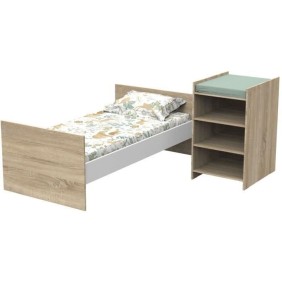 Lit bébé combiné - 120x60cm - Evolutif en 90x190cm - Babyprice Up - Décor bois - Avec commode a langer étagere