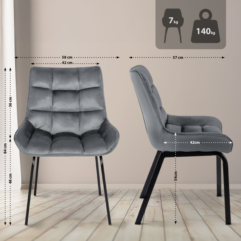 Ensemble de 2 chaises Saranda en velours gris foncé