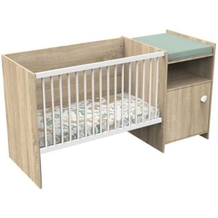 Lit bébé combiné - 120x60cm - Evolutif en 90x190cm - Babyprice Up - Décor bois - Avec commode a langer 1 porte