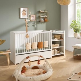 Lit bébé combiné - 120x60cm - Evolutif en 90x190cm - Babyprice First - En bois blanc