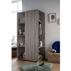 Meuble de rangement enfant - Chene silex - Avec étageres et penderie - Décor bois - Babyprice Up